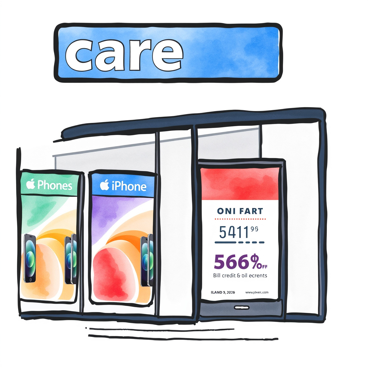 Retail carrier display showing iPhone pricing and promotional offers
