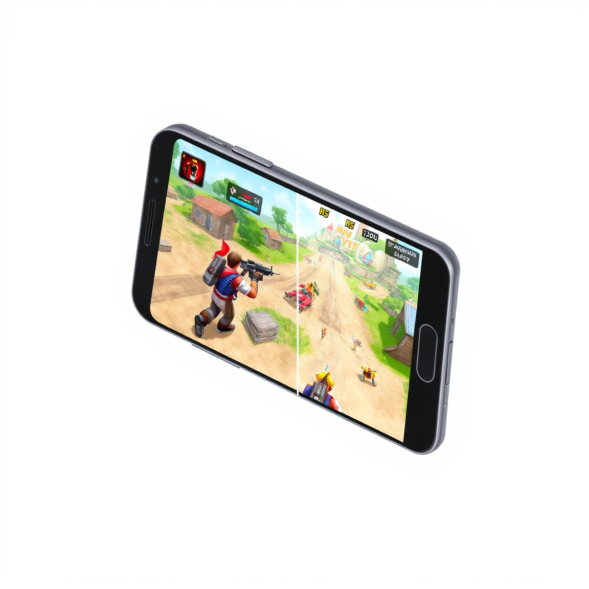 Two gaming phones comparing frame delivery at different refresh rates during fast-paced gameplay
