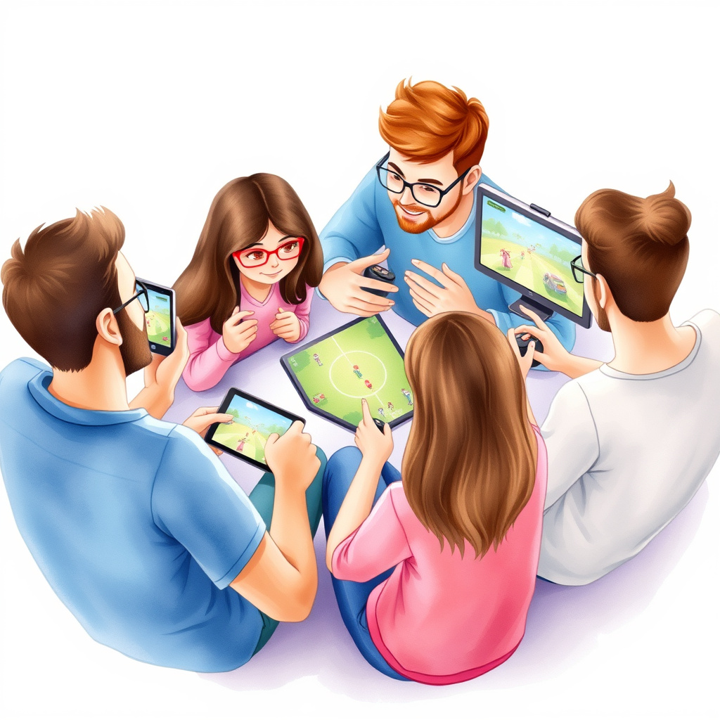 Multiple people on different devices playing together online.